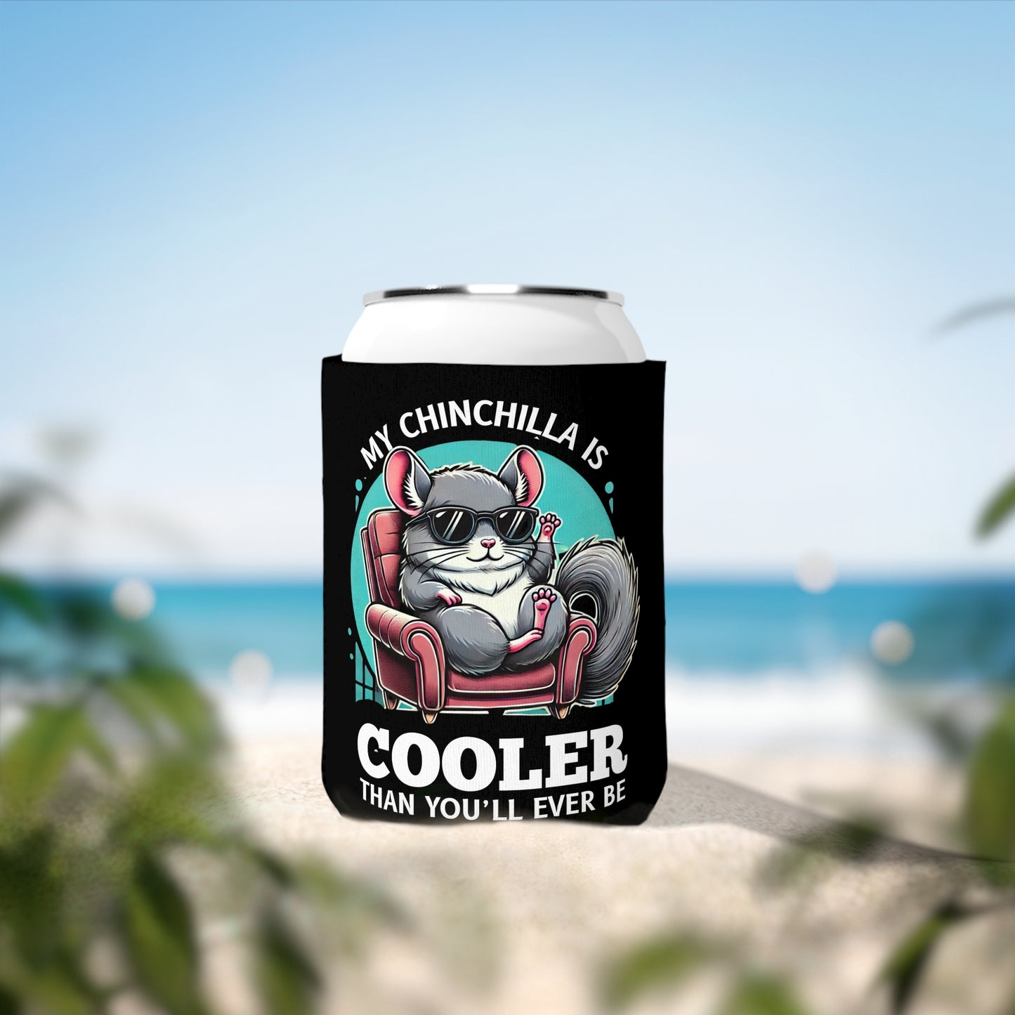 Cool Chinchilla Can Cooler Sleeve - Fun Beverage Holder with Sunglasses Design
