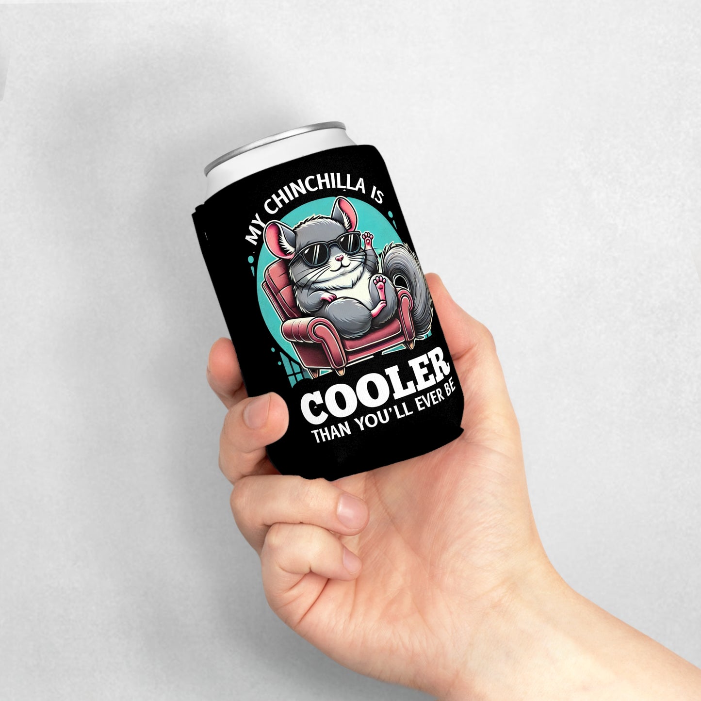 Cool Chinchilla Can Cooler Sleeve - Fun Beverage Holder with Sunglasses Design