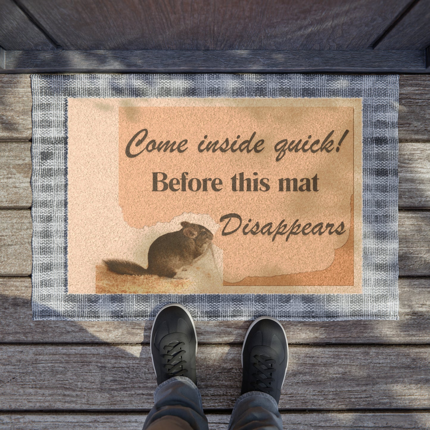 Chinchilla Themed Door Mat - Come inside quick! Before This Mat Disappears!